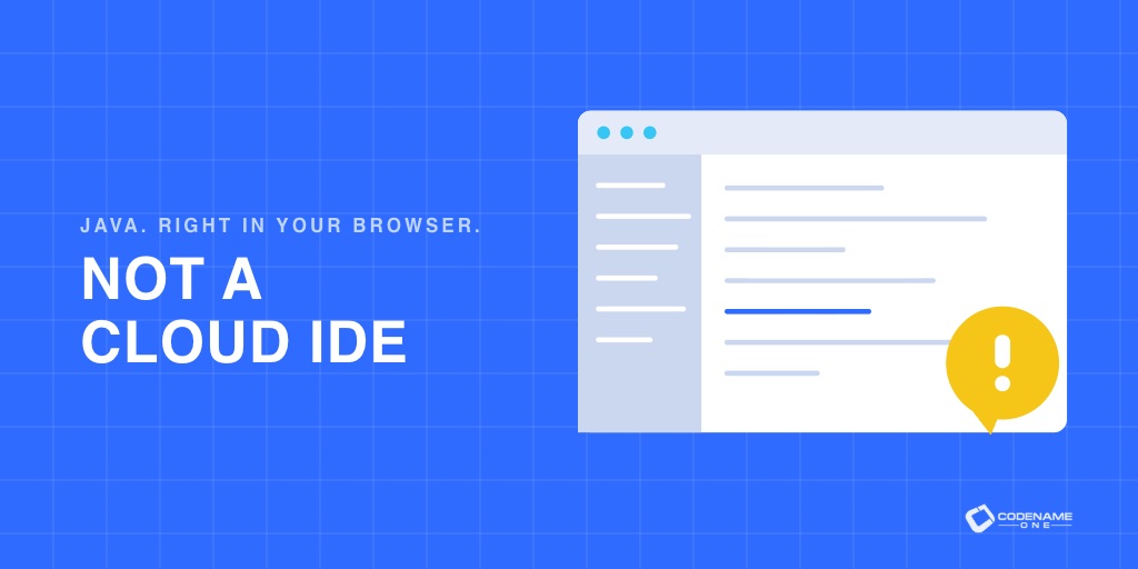 A browser IDE shows Java source beside its running application