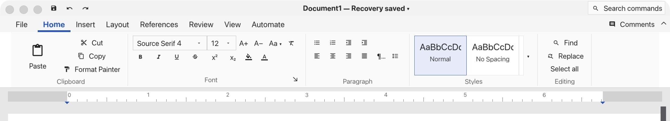A native macOS editor puts Save, Undo, the document title and Search in the same row as its window controls